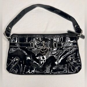 XOXO Black Patent PVC Y2K Handbag Purse Satchel